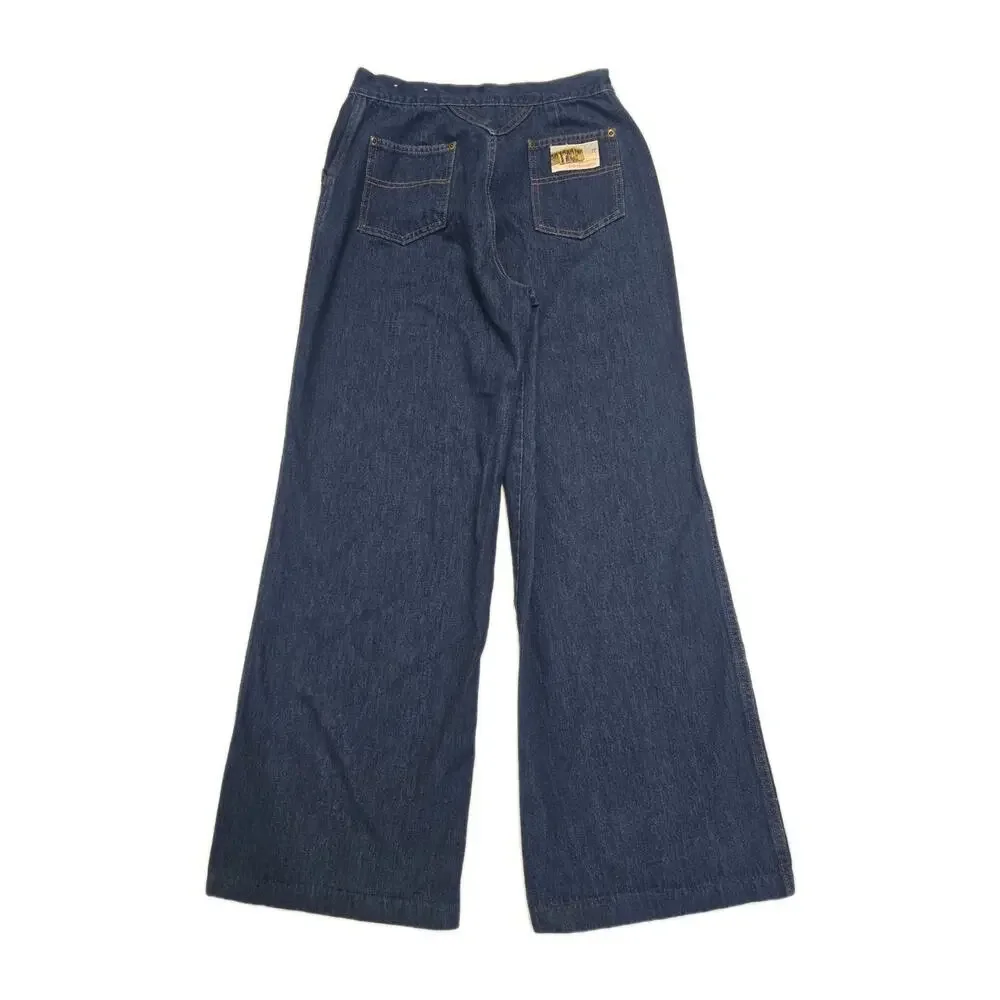 Vtg 70s San Francisco Riding Gear Wide Leg Jeans High Rise Dark Wash Denim 28